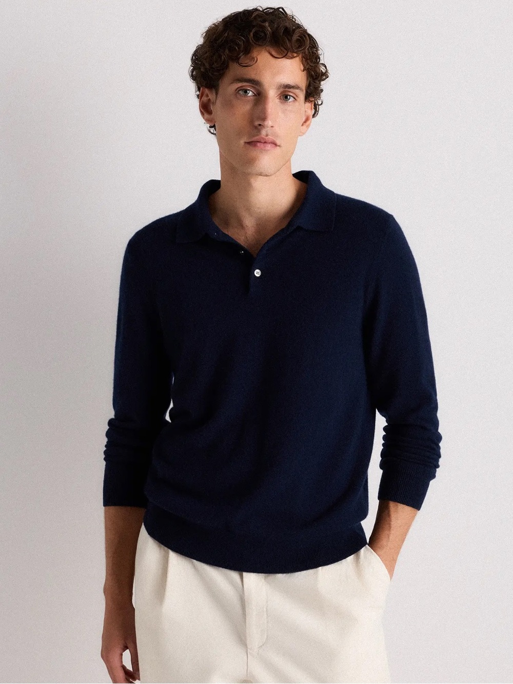Quince Men’s 100% Mongolian Cashmere Polo Sweater Medium True Navy